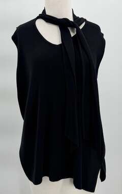 Misook Black Sleeveless Top W/ Integrated Neck Scarf Tie Blouse XL